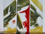 Suite de 3 vitraux en plein cintre à décor polychrome abstrait