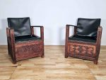 Paire de fauteuils d'époque art déco arabisant en bois naturel