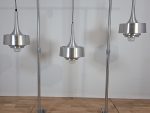 Philips- attributed to Louis Kalff, set of 3 brushed aluminum and white lacquered pendant lights, circa 1960